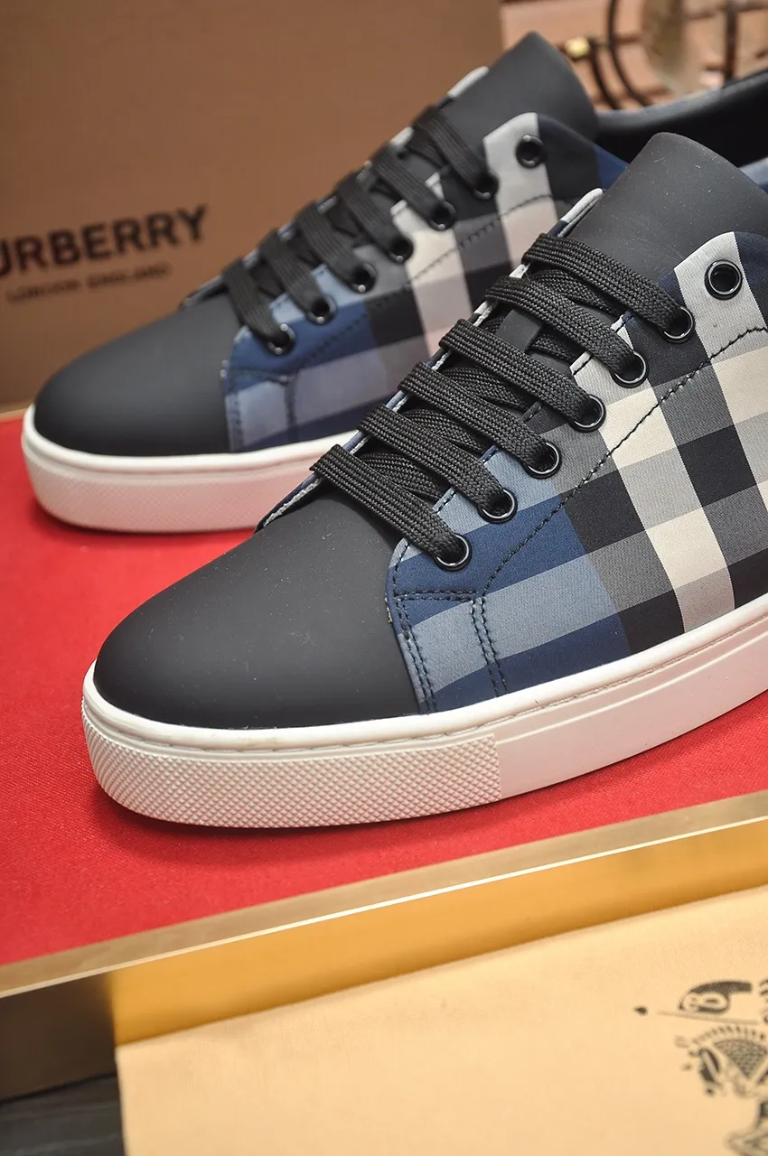 Men's shoes💰480💶[Burberry] (cowhide lining) classic low-top sneakers｜Imported cowhide with classic plaid fabric｜Cow leather lining｜Original outsole｜Fine workmanship and comfortable to wear Size: 38-44 (customized at 45)